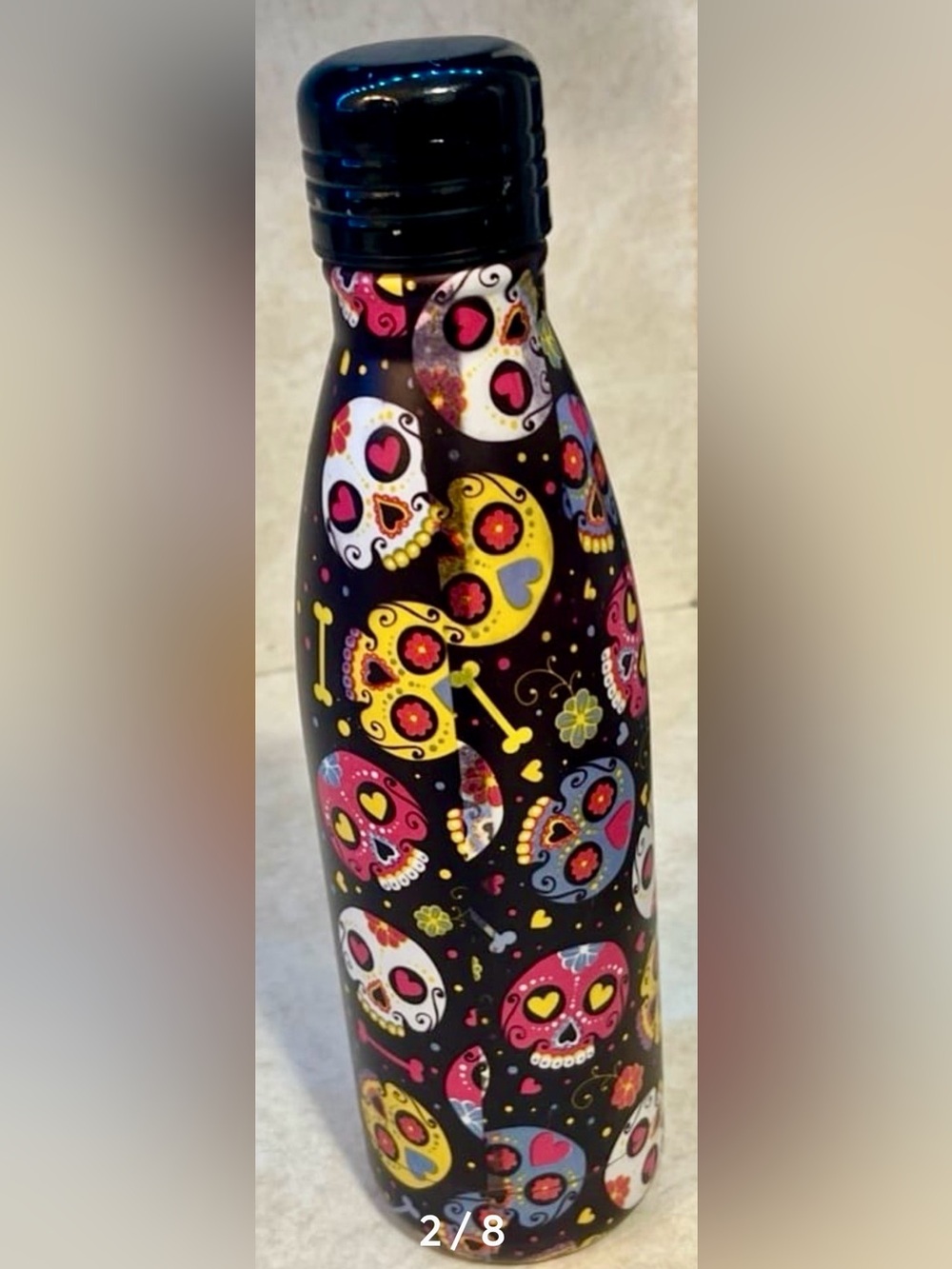 Colorful Sugar Skull Stainless Bottle - Black
